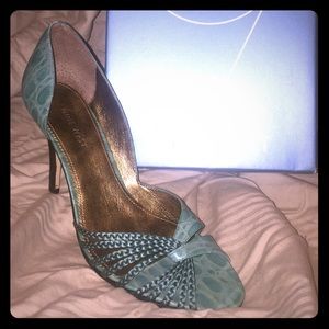 New Nine West teal open toe heels career 7